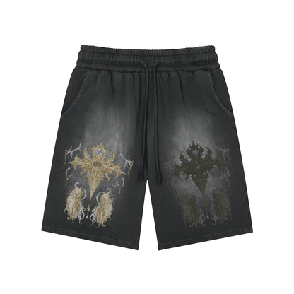 Rectangle Patch Monkey Washed Shorts