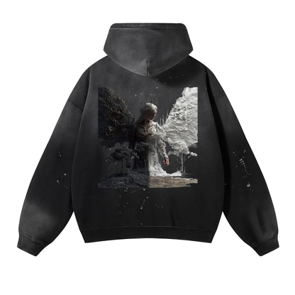 Vintage Washed Frayed Fleece Hoodie