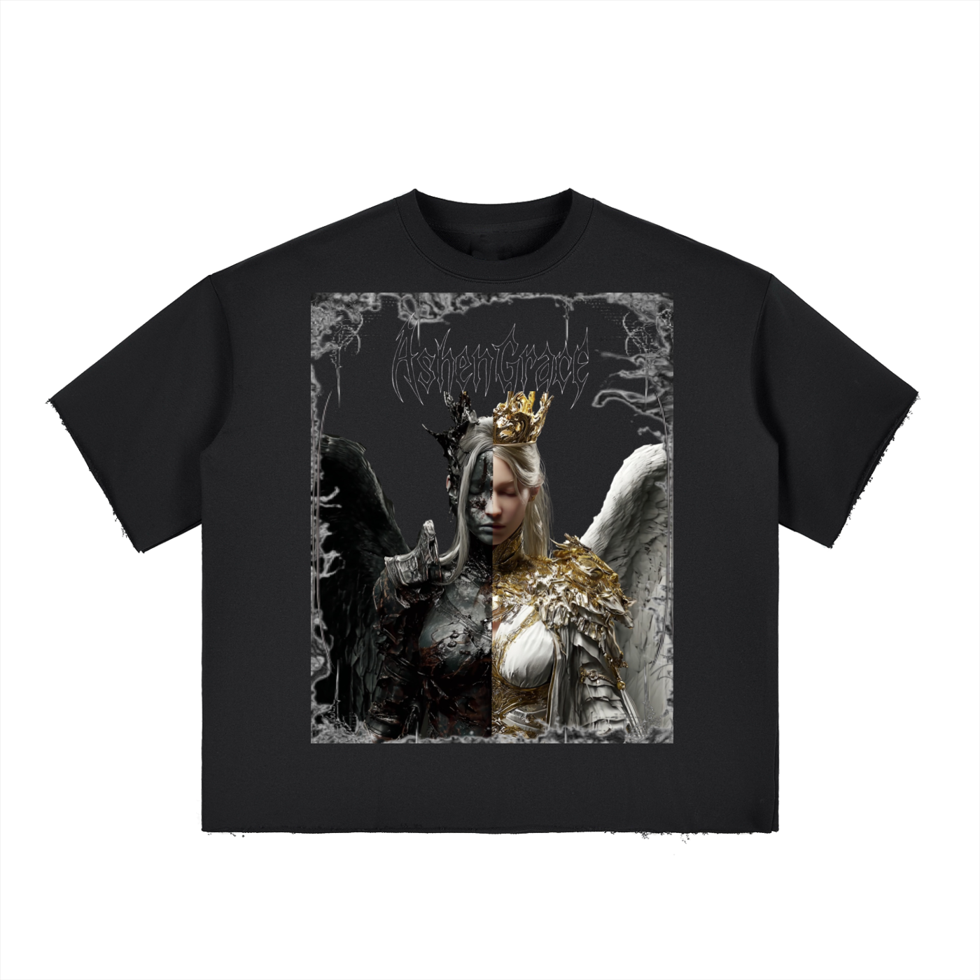 Boxy Half-Sleeve Raw-Edge T-Shirt