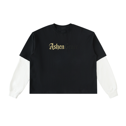 Layered Contrast Sleeve Cotton T-Shirt