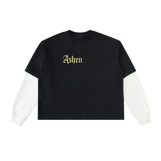 Layered Contrast Sleeve Cotton T-Shirt