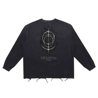 Snow Wash Raw Edge Cotton T-Shirt