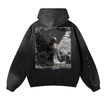 Vintage Washed Frayed Fleece Hoodie