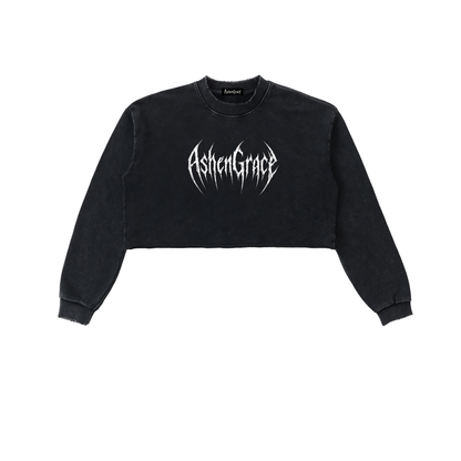 Snow Washed Raw Edge Cropped Sweatshirt