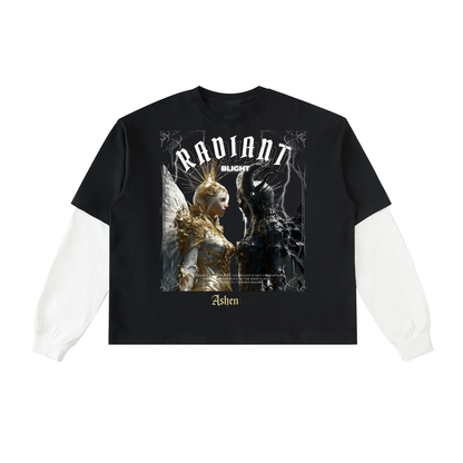 Layered Contrast Sleeve Cotton T-Shirt