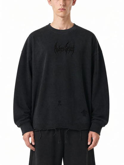 Snow Wash Raw Edge Cotton T-Shirt