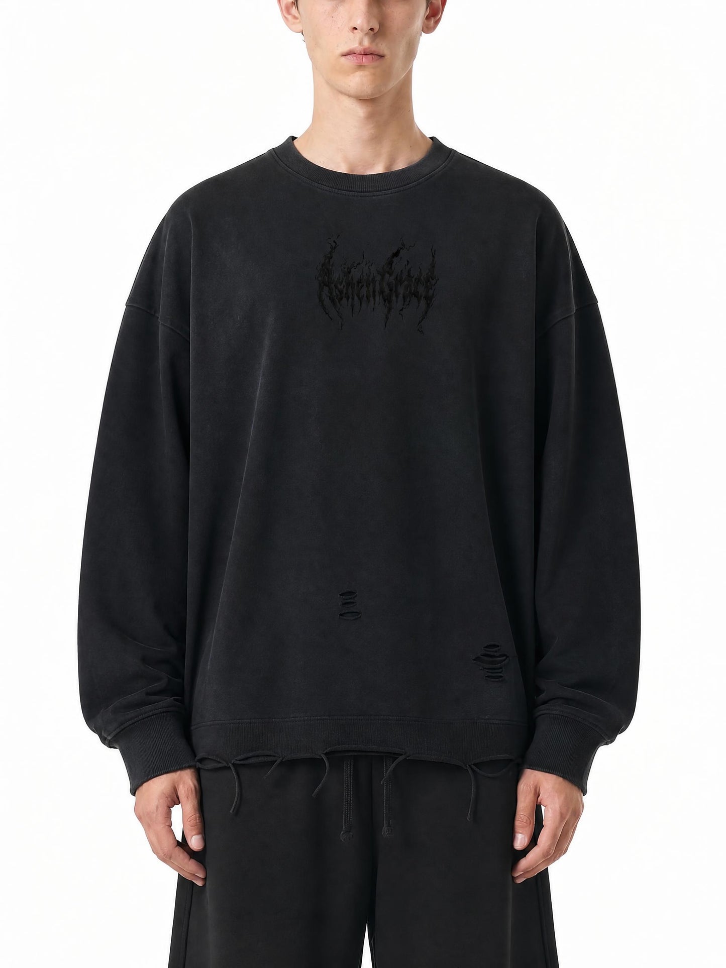 Snow Wash Raw Edge Cotton T-Shirt