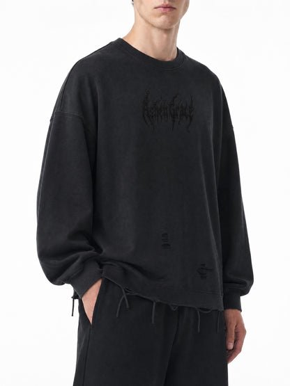 Snow Wash Raw Edge Cotton T-Shirt